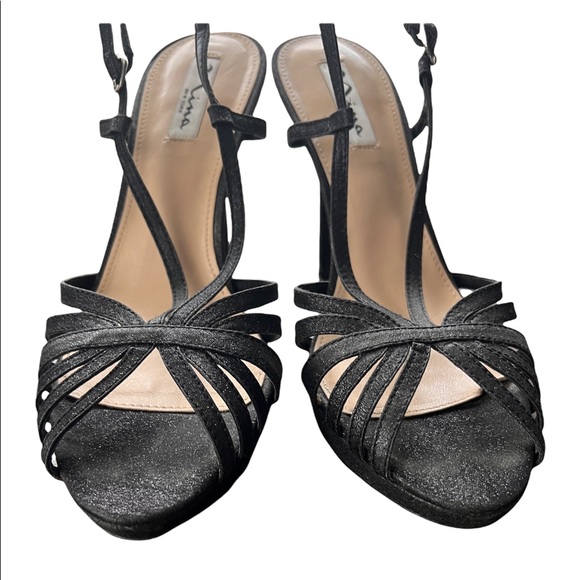 Nina, black sparkly, open toed heals, Woman’s 9 - Picture 3 of 6